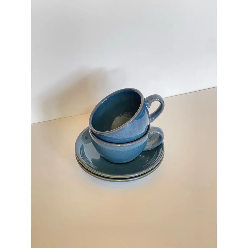 4 PCS Le Tauci Cups & Saucers- Blue